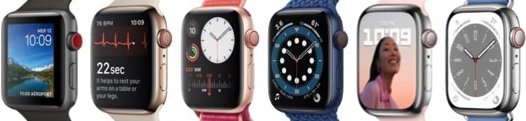 Apple Watch 3, 4, 5, 6, 7 et 8 compares