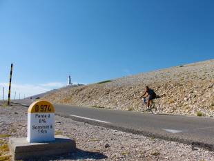 cyclist, mile marker, Ventoux summit