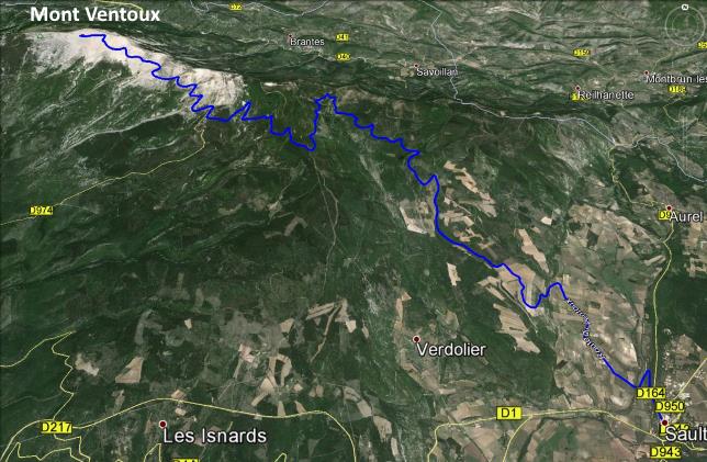 Carte du parcours - Ascension du Mont Ventoux par Sault Carte