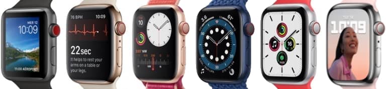 Apple Watch 3, 4, 5, 6, 7 et SE comparées