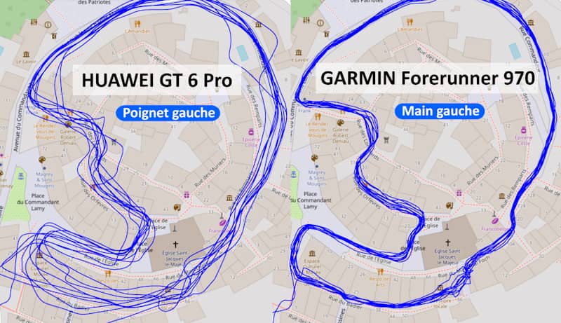 Test Huawei GT 6 Pro et Garmin Forerunner 970  sur parcours de r�f�rence