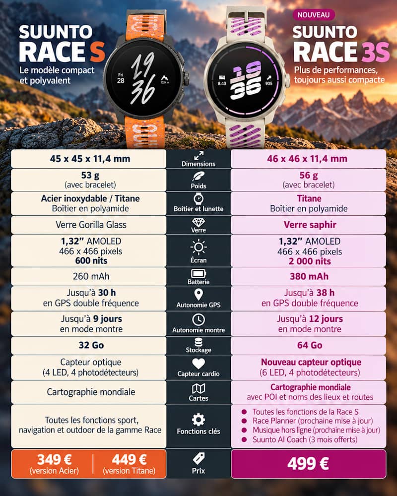 Comparaison Suunto Race S vs Race 3S