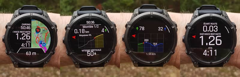 La montre affiche en suite les fonctions classiques de suivi d'itinraire // ***