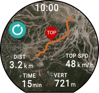 Ecran affichant trace GPS de descente à ski